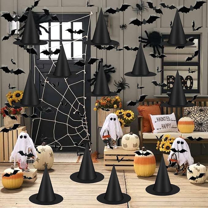 Spooky 12-Piece Halloween Witch Hat Decorations