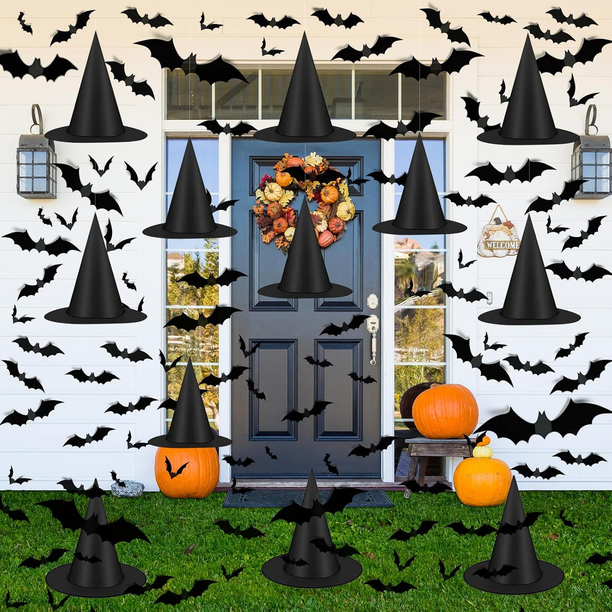 Spooky 12-Piece Halloween Witch Hat Decorations