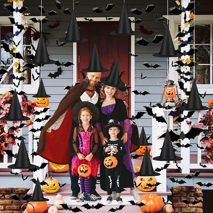 Spooky 12-Piece Halloween Witch Hat Decorations