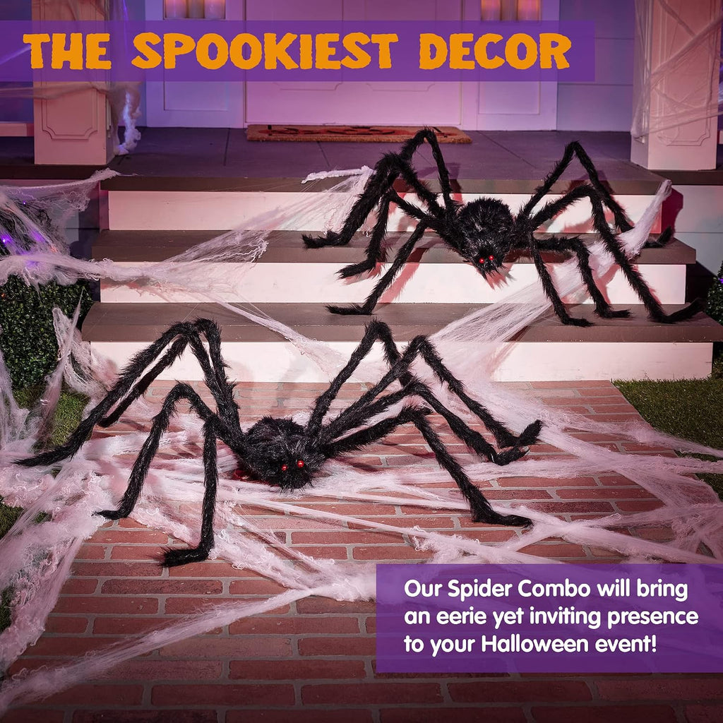 2-Pack Giant Halloween Spider Decorations Setup