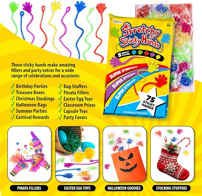Sticky 75-Piece Sticky Hands Toys Kids Party Favors