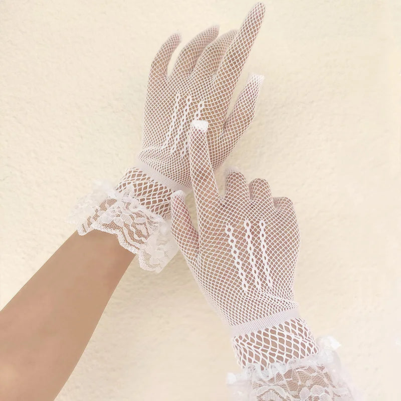 Women Black White Summer Uv-proof Driving Gloves