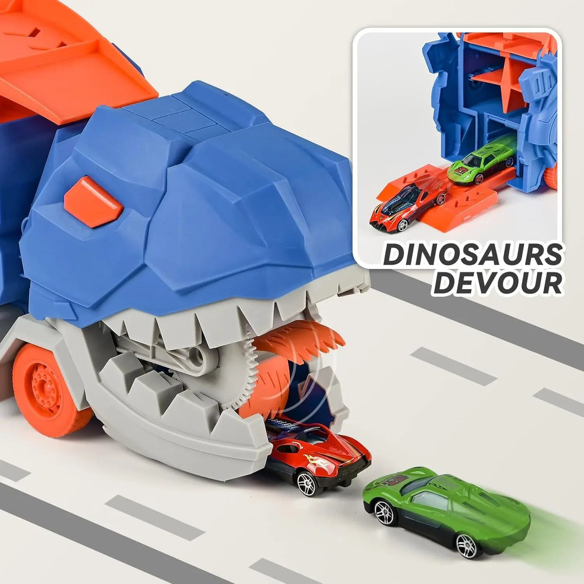 The transport dinosaur truck folds slides 25 inches track turning alloy buggies