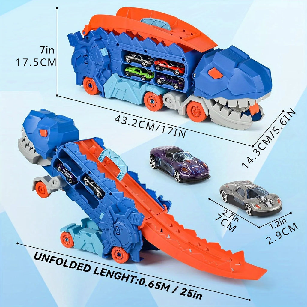 The transport dinosaur truck folds slides 25 inches track turning alloy buggies