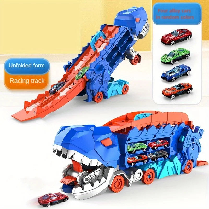 The transport dinosaur truck folds slides 25 inches track turning alloy buggies