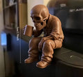 Seated Eerie Office Worker Skeleton Figurine 3D Printed Coffee Skull Desk