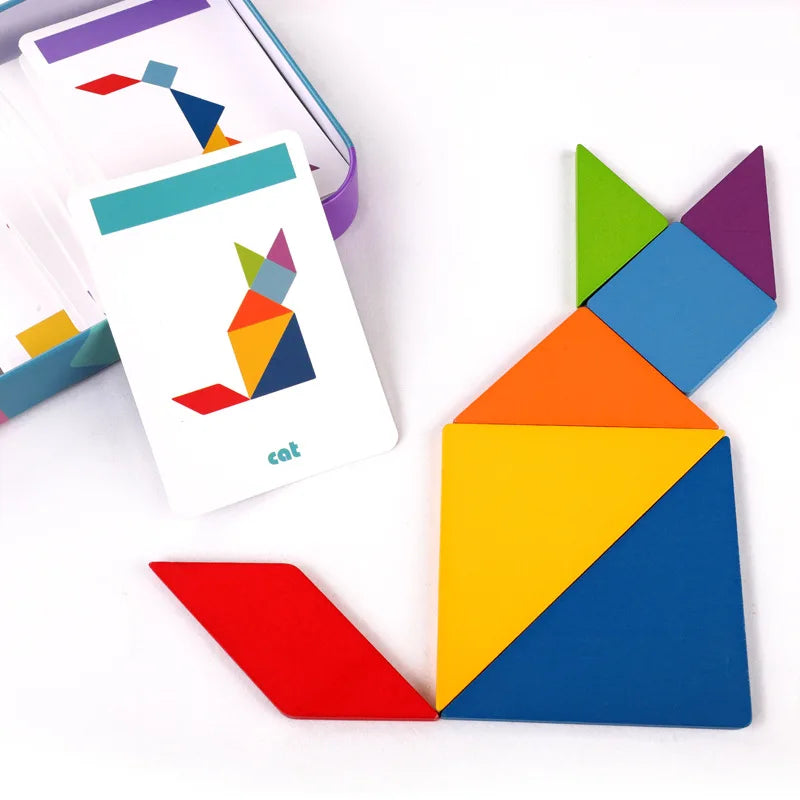 3D Wooden Pattern Animal Jigsaw Puzzle Colorful Tangram Toy Kids Montessori