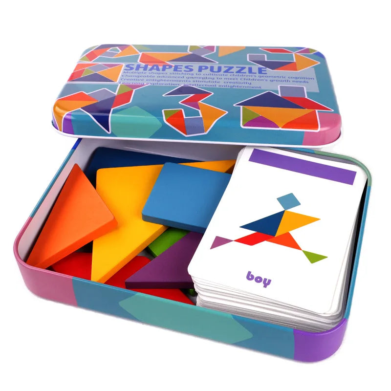 3D Wooden Pattern Animal Jigsaw Puzzle Colorful Tangram Toy Kids Montessori