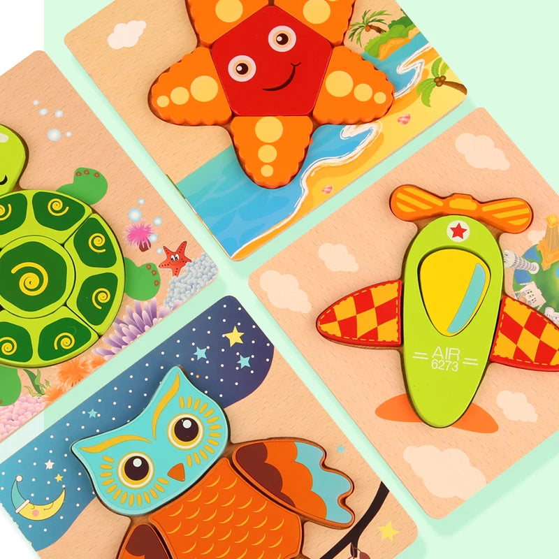 High Quality 3D Wooden Puzzle Baby Cartoon Animal Traffic Jigsaw Early