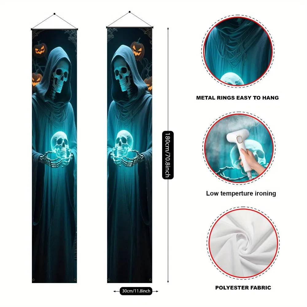 A pair Halloween decorative banners polyester skull figure design door wall