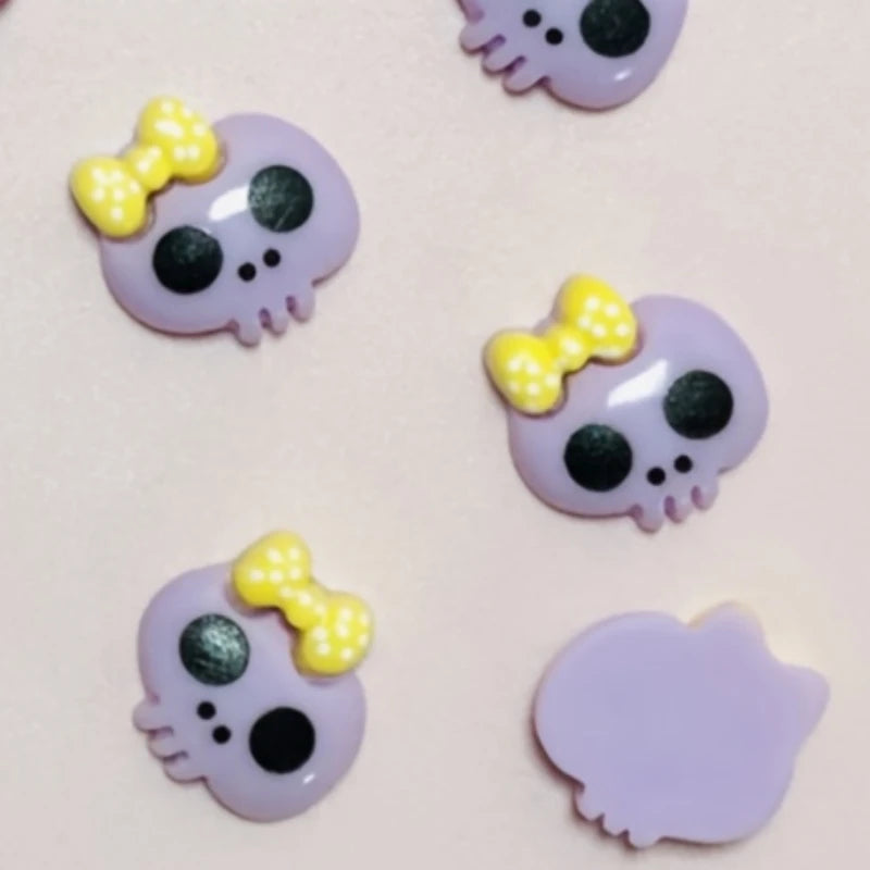 10pcs Macaron Color Skull Bow Skeleton Resin Handmade