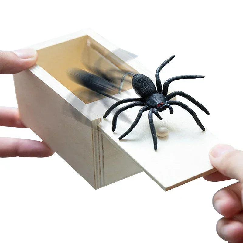 1PC New Trick Spider Funny Scare Box Wooden Hidden