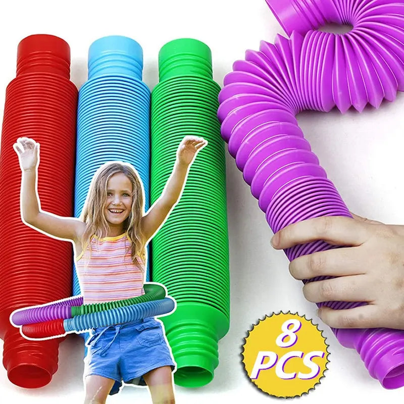 Colorful Pop Tubes 8 Pack Stretching Fidget