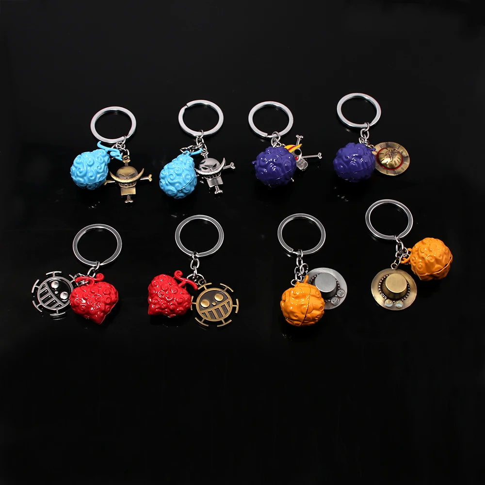 One Piece Luffy Straw Hat Keychain Rotatable Zoro Skull Metal Pendant