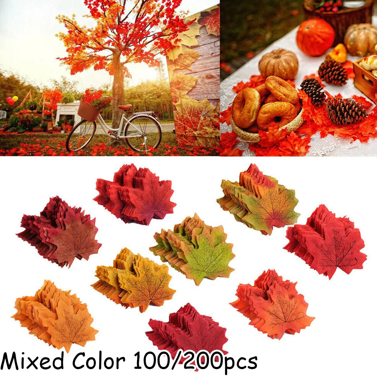100 200Pcs Artificial Silk Maple Leaf Autumn Fake Leaves Garland Thanksgiving