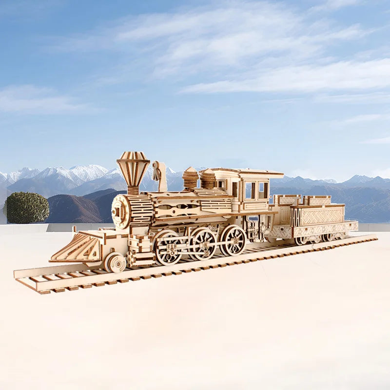 3D Wooden Puzzle Streetcar Sakura Journey Tram Station Retro Bus Model DIY