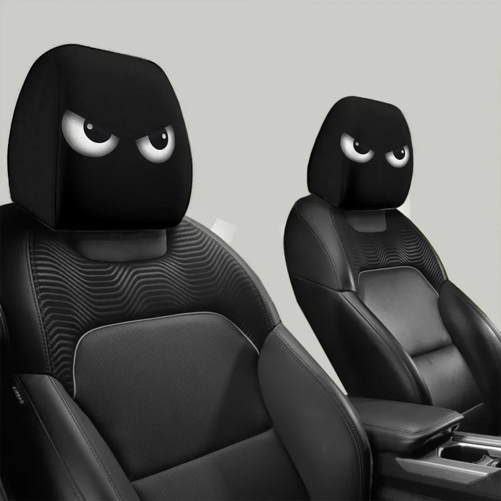 2PCS Funny Slanted Eyes Cartoon Print Car Headrest Halloween Christmas Holiday