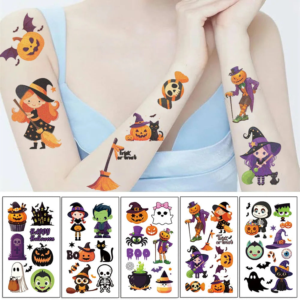10 Sheets Halloween Pumpkins Tattoo Sticker Temporary
