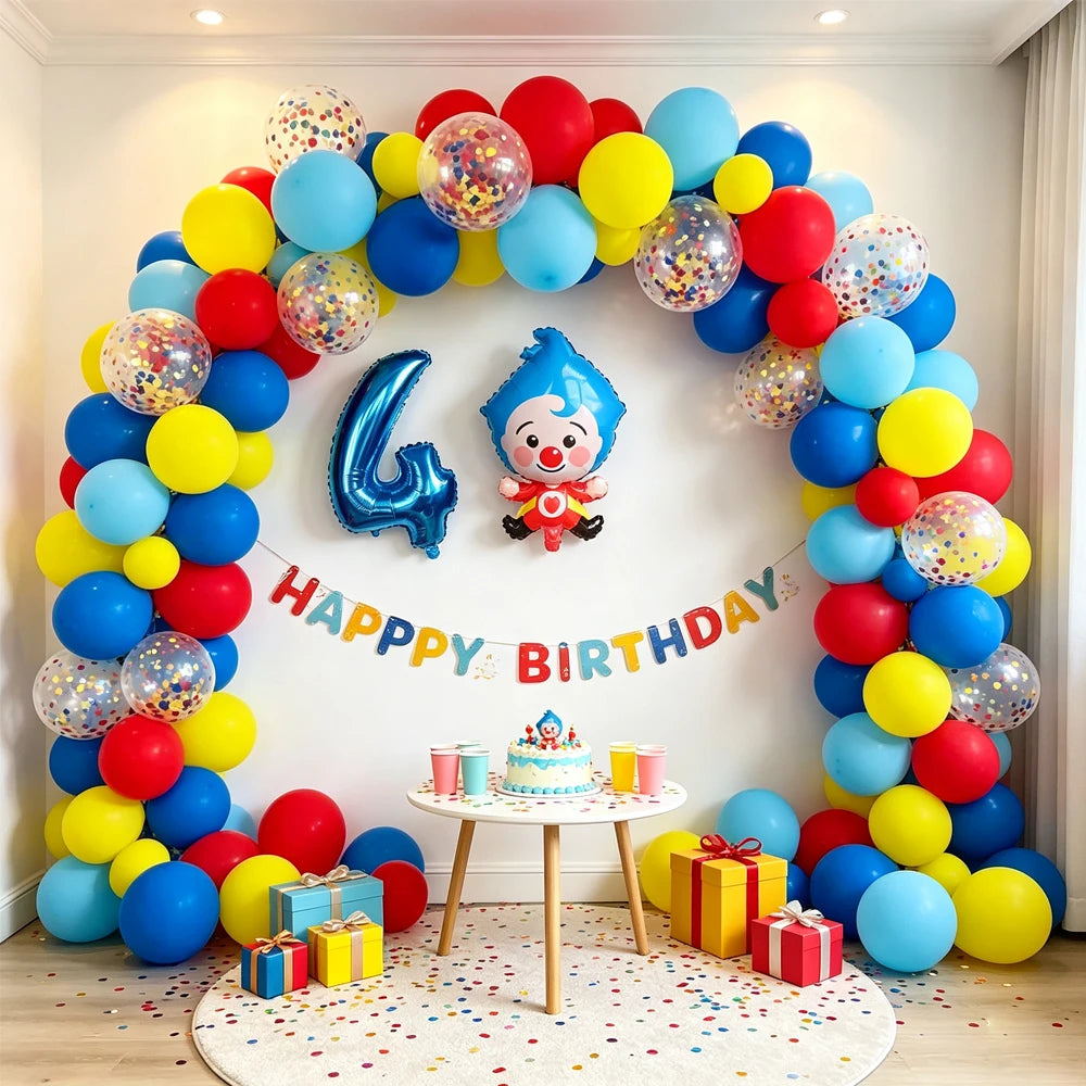 98pcs Set Cartoon Clown Arch Garland Kit Foil Number Balloons Latex Air Globos