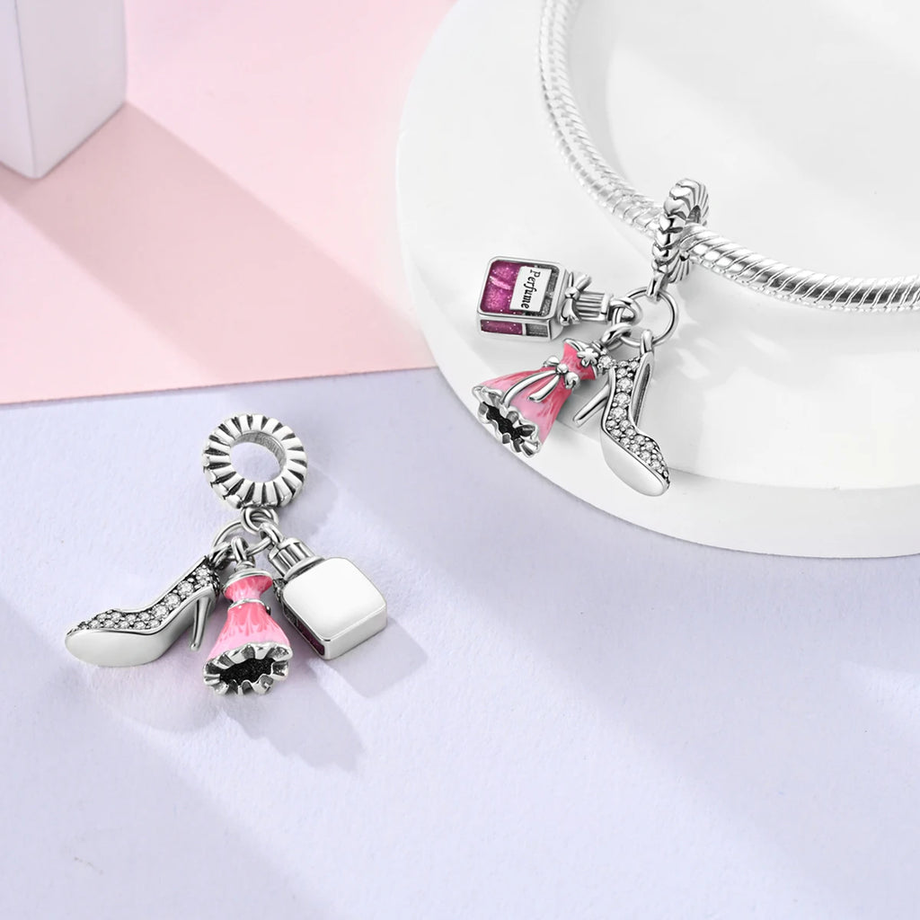 Silver 925 Charms Beads Princess Skirt Carriage