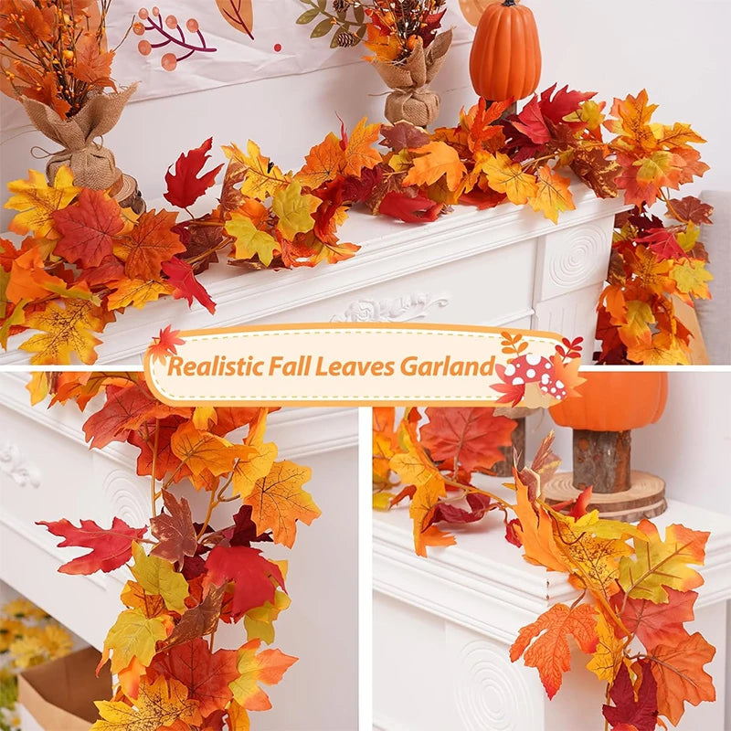200CM Autumn Artificial Maple Leaf Wreath Fake Leaf Plant Vine Home