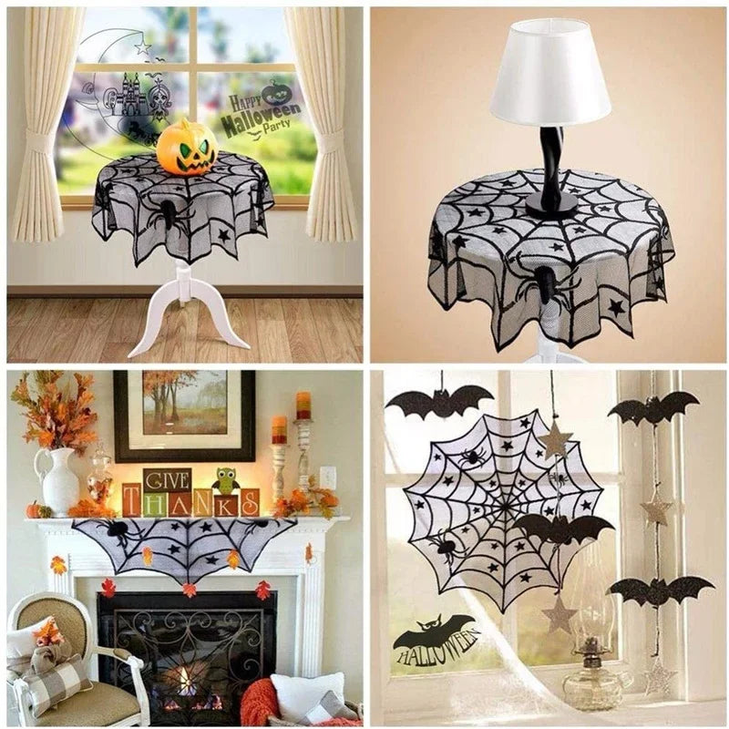 Halloween Decoration Bats Tablecloth Black Lace