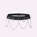 Moon Pendant Chain Fringe Goth Belt Punk Black PU Leather Belts Vintage