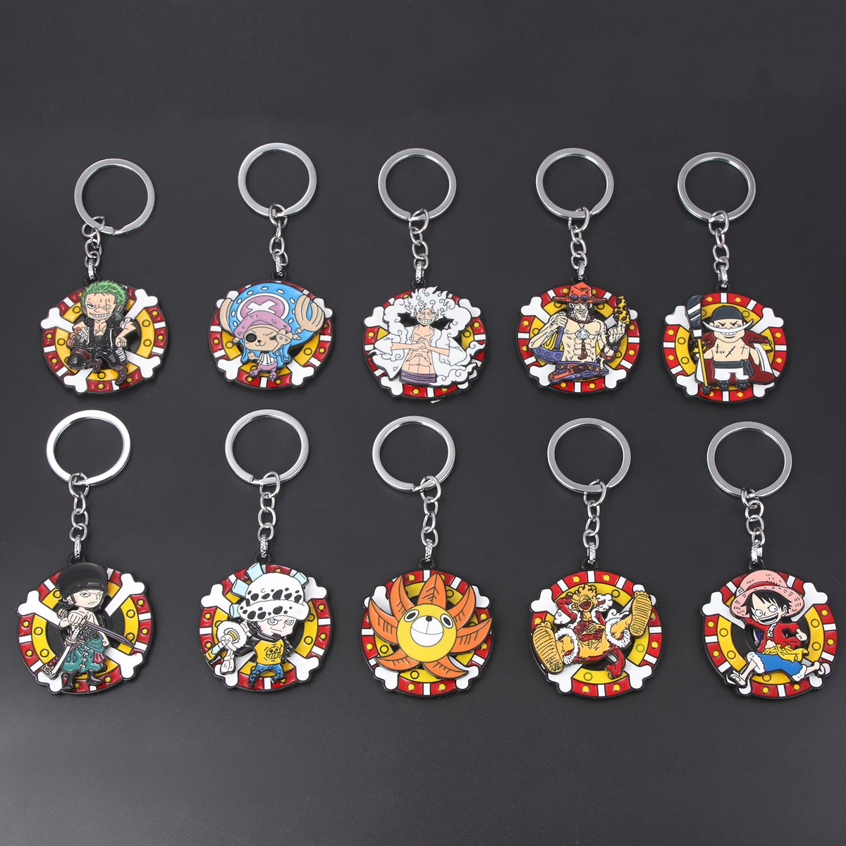 One Piece Luffy Straw Hat Keychain Rotatable Zoro Skull Metal Pendant