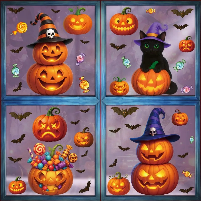 Halloween Window Glass Stickers Cartoon Pumpkin Bat