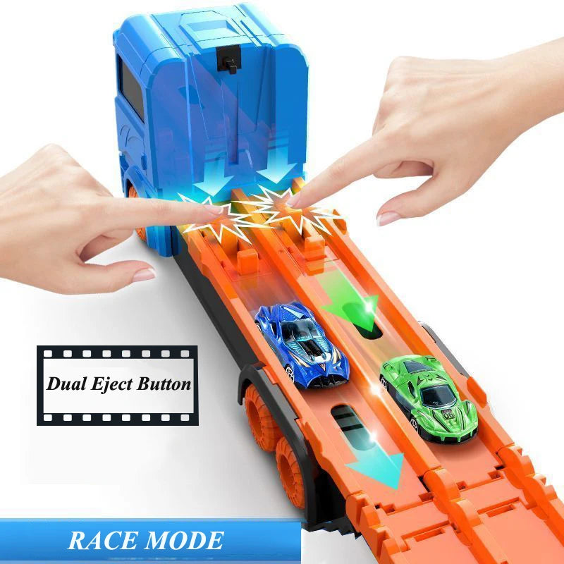 Large Car Transporter Truck Folding Track Racing Vehicle Kids Competitive Games