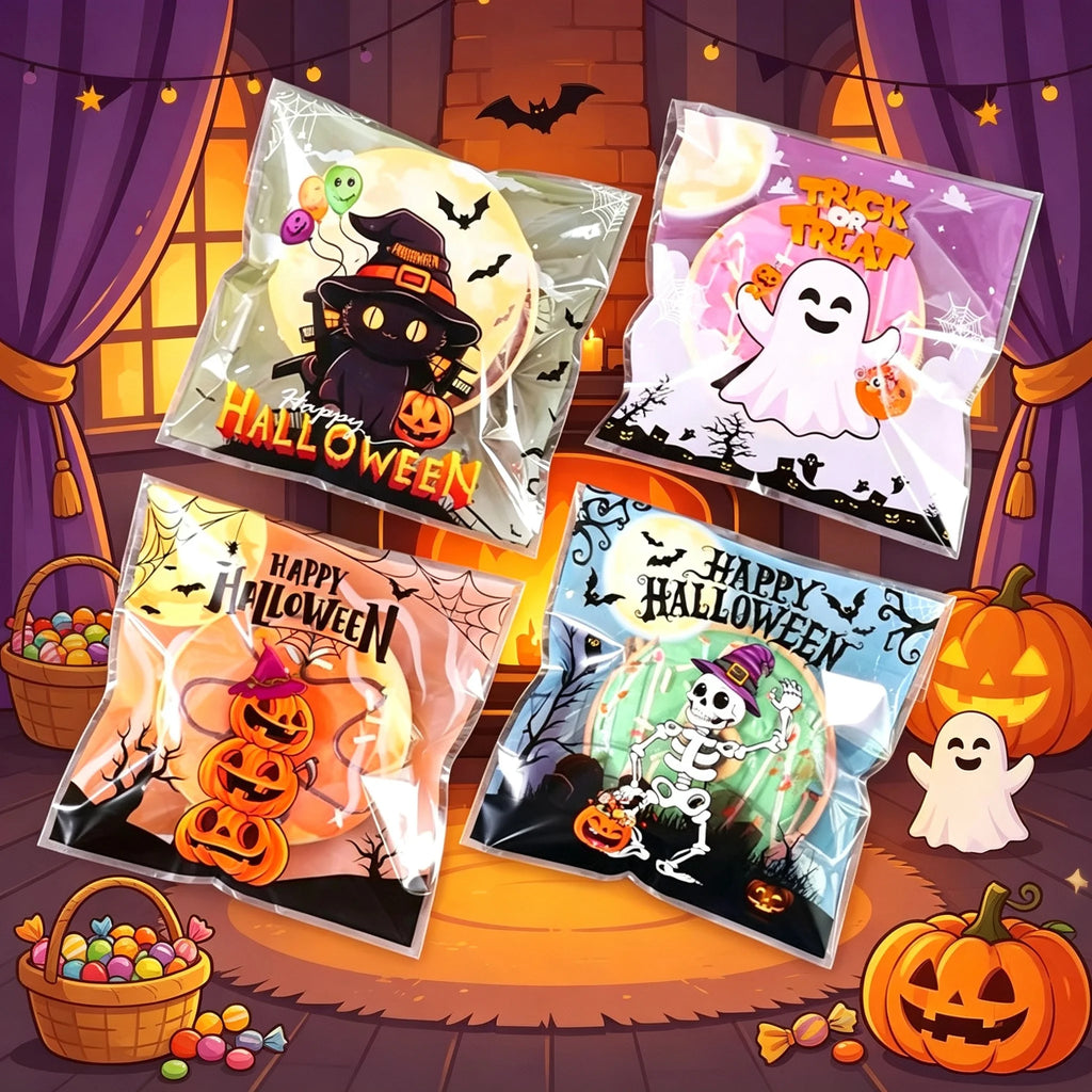 50 100 500Pcs Halloween Candy Bags Pumpkin Ghost Gift Cookie Self-Sealing