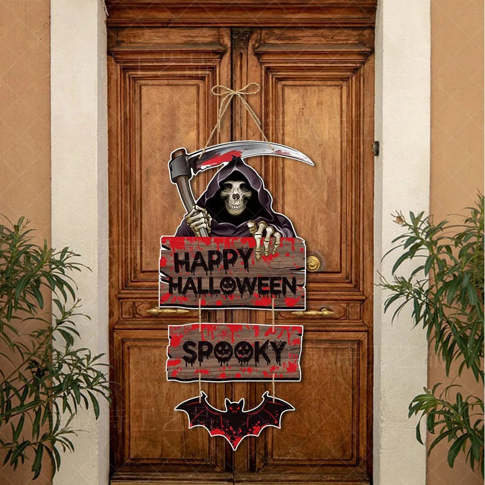 Halloween Hanging Sign Festive Pumpkin Bat Skull Designs Home Door Wall Yard