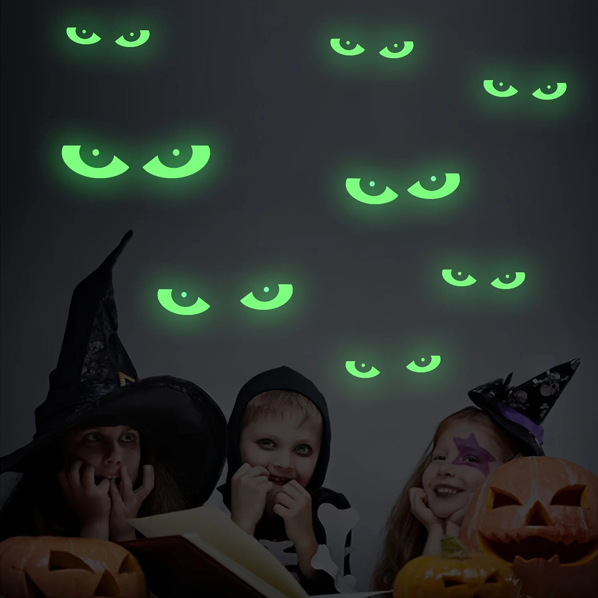 8 Pairs Glow Dark Halloween Eyes Window Clings Removable Luminous Fluorescent