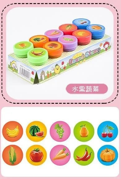 10pcs Assorted Stamps Self-ink Stamps Toy Stamps Smiley Face Seal Scrapbook
