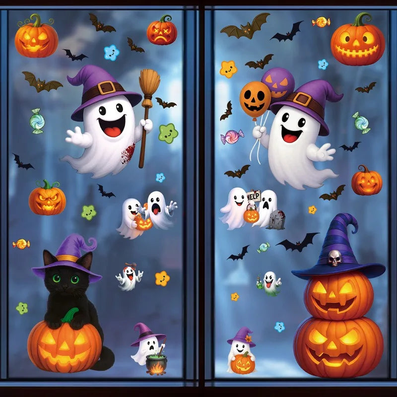 Halloween Window Glass Stickers Cartoon Pumpkin Bat