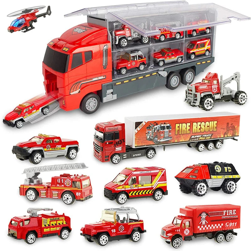 10 In 1 Construction Toys Truck Storage Die-cast Vehicle Transporter Car