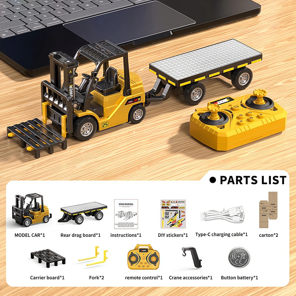 1:64 Bluetooth Remote Control Crane Forklift two-in-one Desktop Mini Alloy