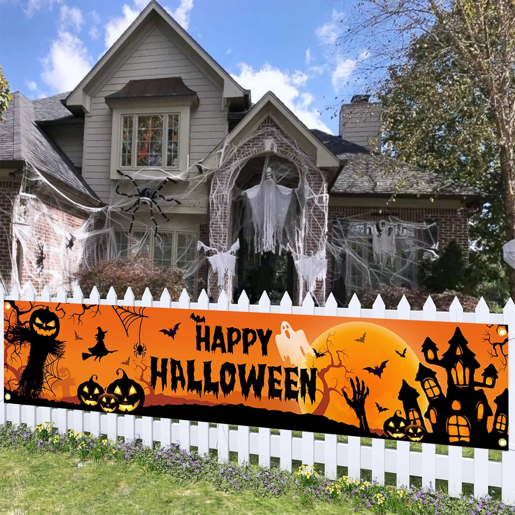 Happy Halloween Outdoor Banner Halloween Decoration Home Pumpkin Bat Print