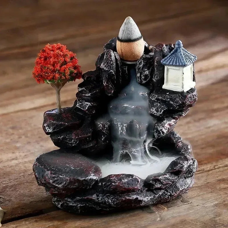 Backflow Incense Burner Mountain River Waterfall Aroma Smoke Zen Censer Holder
