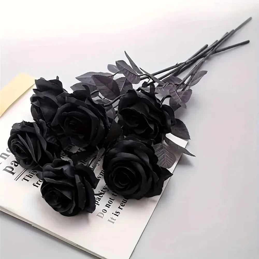 5 10pcs Artificial Black Roses Home Decor Long Stem Fake Flowers No Vase