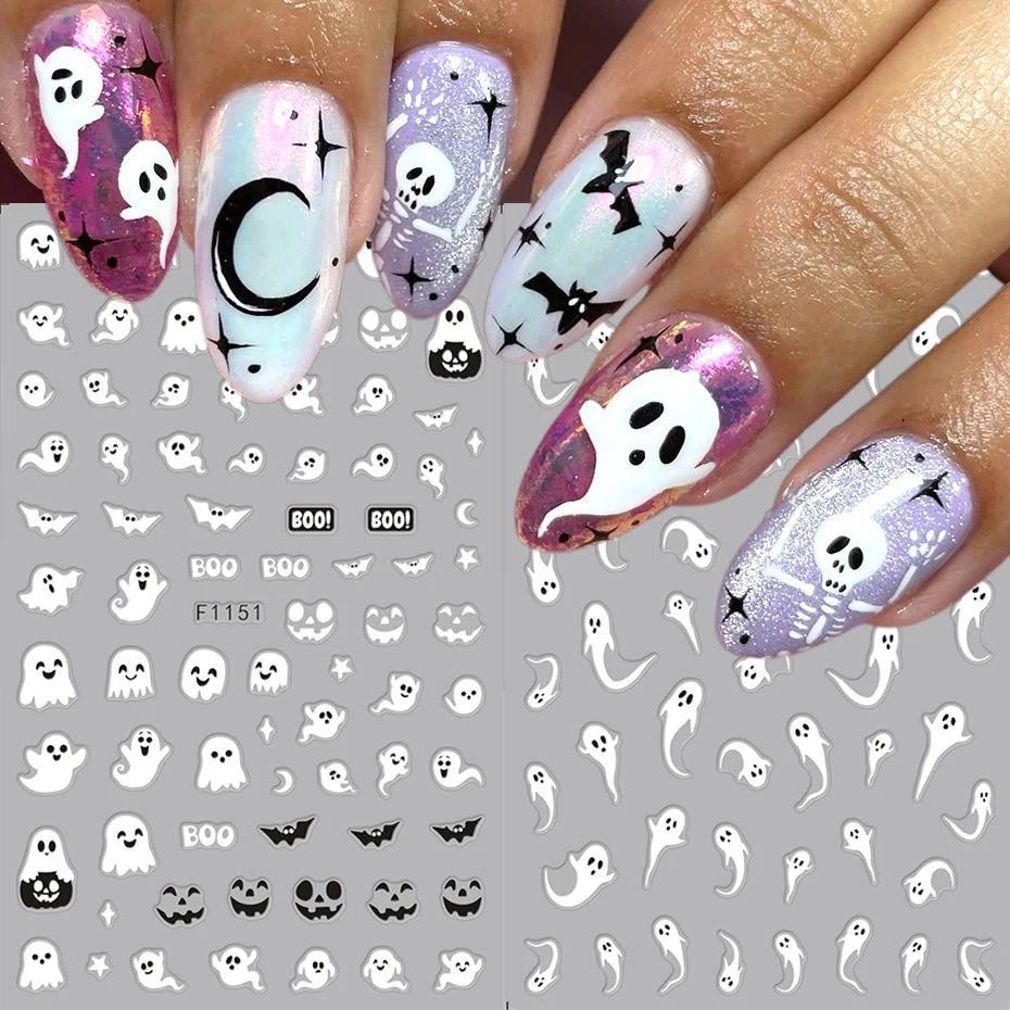 2pcs Luminous Halloween Spooky Nail Stickers Ghost