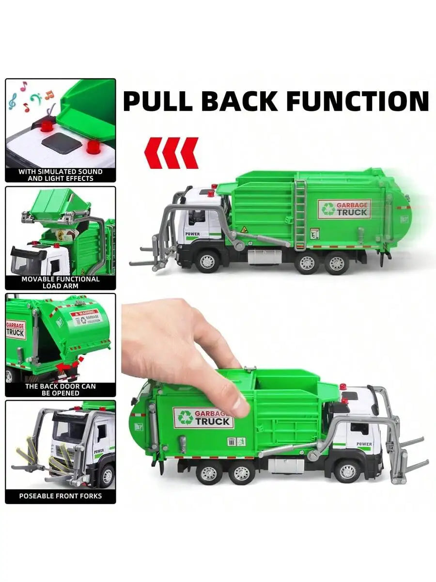 Realistic Garbage Truck Toy Set Trash Can STEM Learning Cards Interactive
