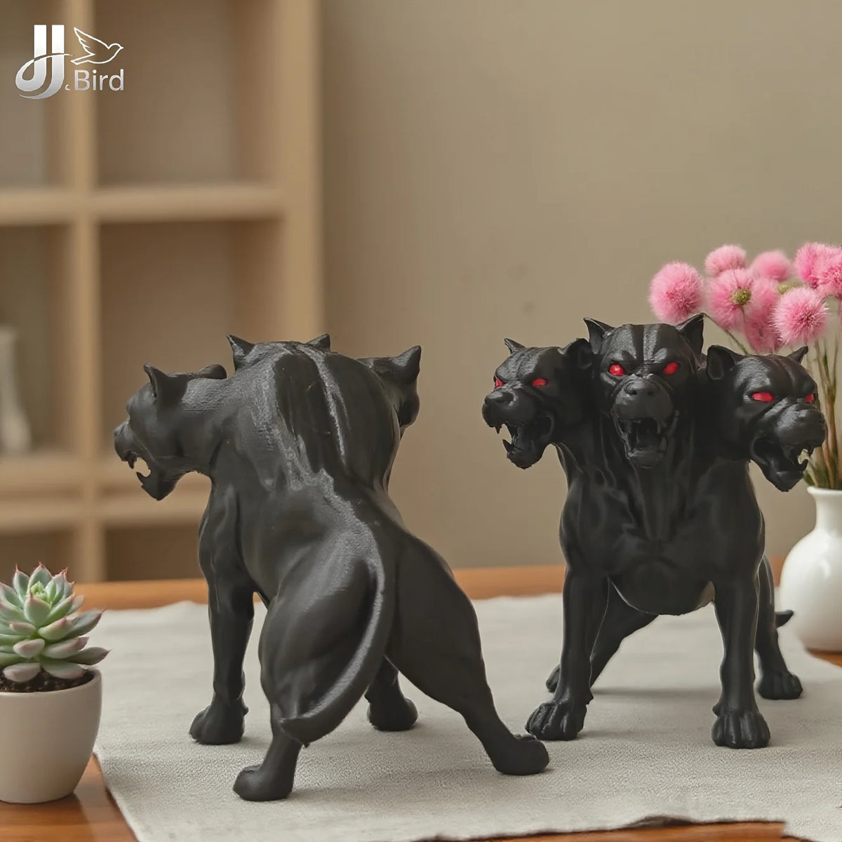 1Pcs Gothic three-headed dog statue ornaments Scary Black Design Halloween