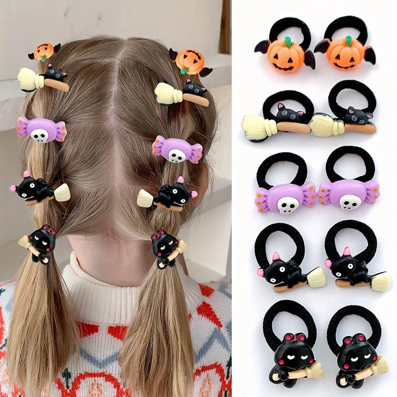 10Pcs Children's Girls Halloween Hair Ring Pumpkin