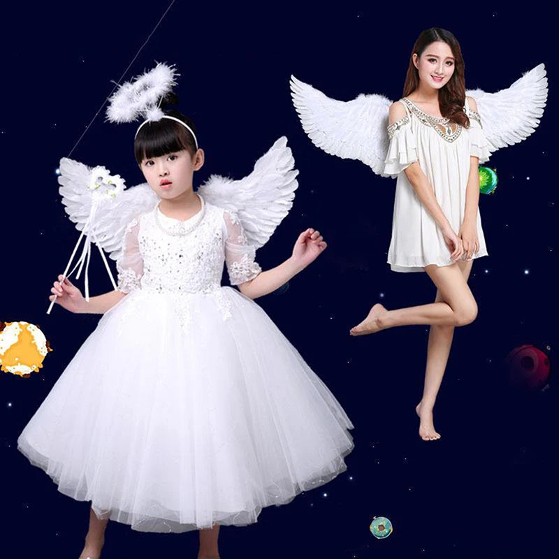 Kids Adult Party Swallow White Angel Feather Wings Halo Magic Wands Cosplay