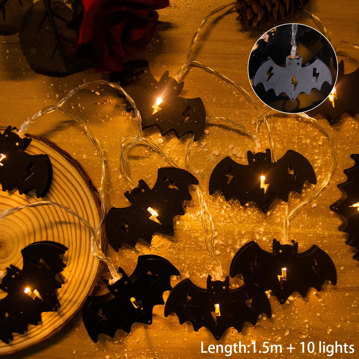 1.5m 10LED Horror Black Crow Bat LED Lights Halloween Party String Fairy Lights