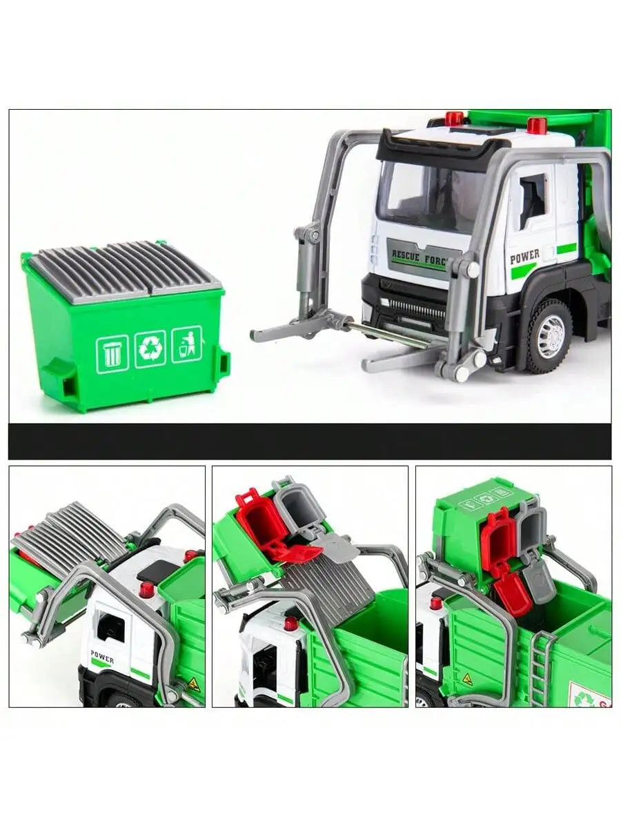 Realistic Garbage Truck Toy Set Trash Can STEM Learning Cards Interactive