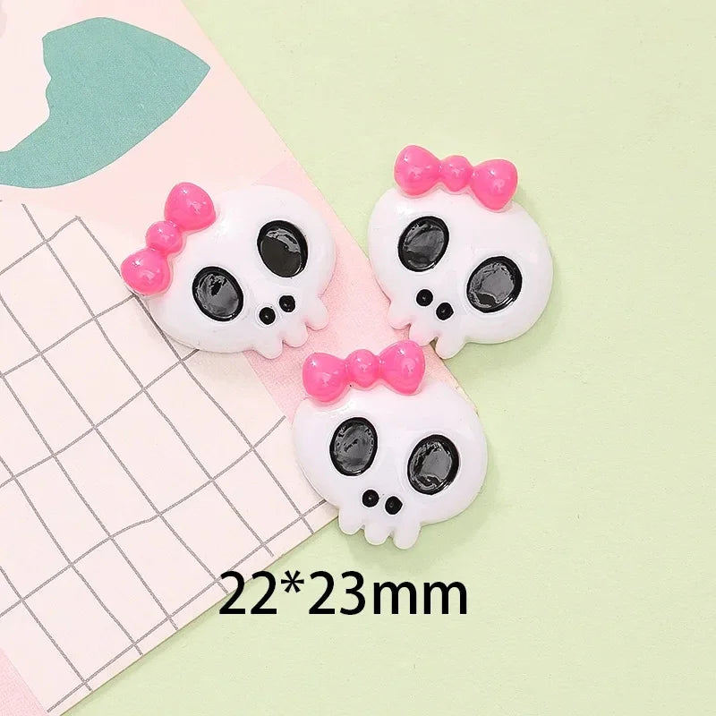 10pcs Macaron Color Skull Bow Skeleton Resin Handmade