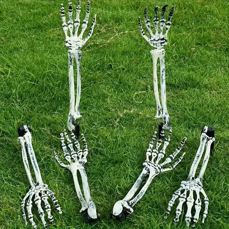 1 6pcs Skeleton Bone Garden Ground Stakes Skull Head Hand Halloween Home Yard