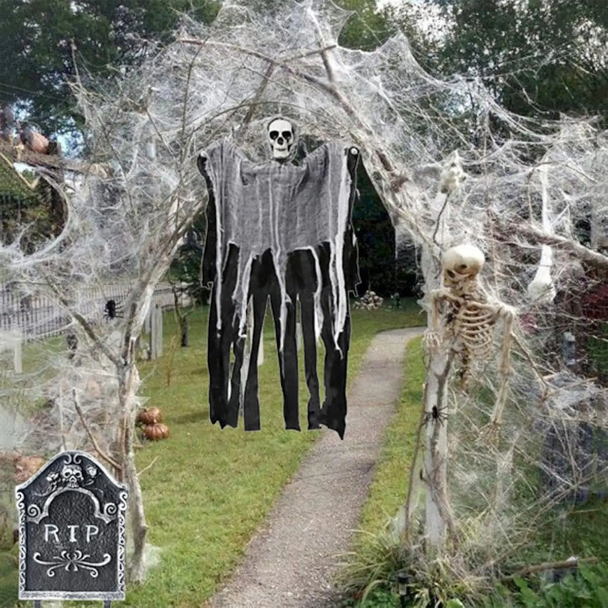 200 sqft Spider Webs Halloween Decorations Fake Spiders Super Stretch Cobwebs